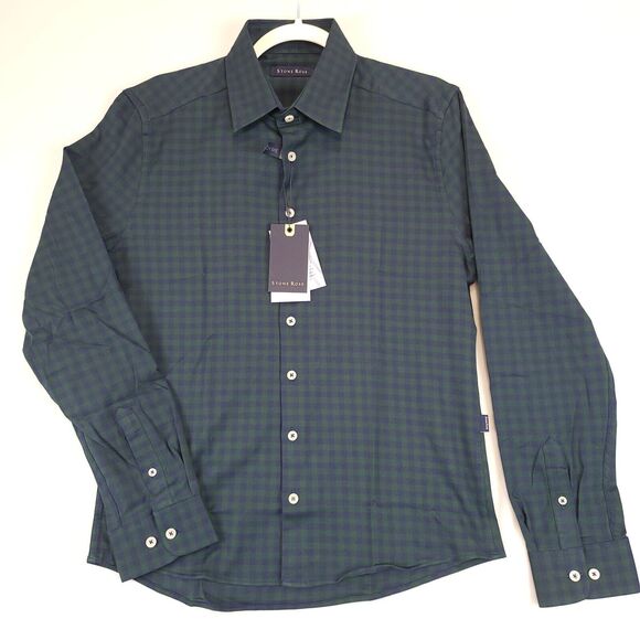 Stone Rose Gingham Plaid Lightweight Flannel Button Up Shirt Men XS Blue Green - Picture 1 of 10